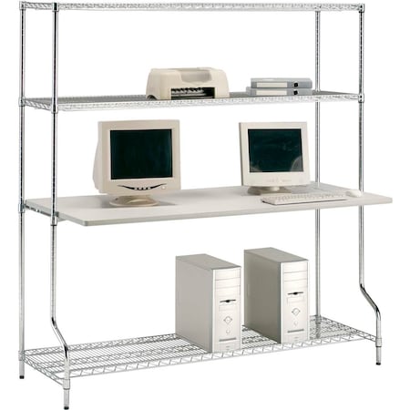 Nexel 4-Shelf Wire Computer LAN Workstation, 72inW x 30inD x 74inH, Chrome 651330